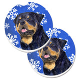 Caroline'S Treasures Rottweiler Winter Snowflakes Holiday Set Of 2 Cup Holder Car Coasters Ss4662Carc, 2.56, Multicolor