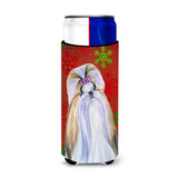 Shih Tzu Red And Green Snowflakes Holiday Christmas Ultra Beverage Insulators For Slim Cans Ss4672Muk
