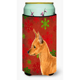 Min Pin Red And Green Snowflakes Holiday Christmas Tall Boy Beverage Insulator Beverage Insulator Hugger