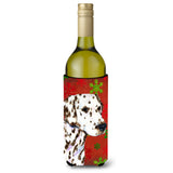 Dalmatian Red And Green Snowflakes Holiday Christmas Wine Bottle Beverage Insulator Beverage Insulator Hugger