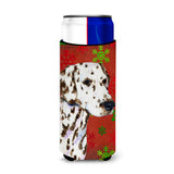Dalmatian Red And Green Snowflakes Holiday Christmas Ultra Beverage Insulators For Slim Cans Ss4676Muk