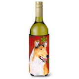 Collie Smooth Red Green Snowflakes Christmas Wine Bottle Beverage Insulator Beverage Insulator Hugger