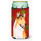 Collie Smooth Red Green Snowflakes Christmas Tall Boy Beverage Insulator Beverage Insulator Hugger