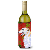 Borzoi Red And Green Snowflakes Holiday Christmas Wine Bottle Beverage Insulator Beverage Insulator Hugger