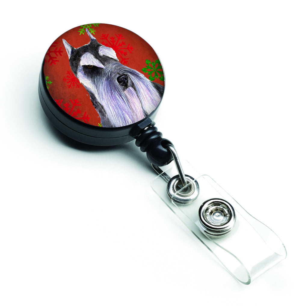 Caroline'S Treasures Schnauzer Red & Green Snowflakes Christmas Retractable Badge Reel, Multicolor (Ss4684Br)