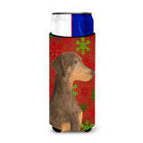 Doberman Red And Green Snowflakes Holiday Christmas Ultra Beverage Insulators For Slim Cans Ss4686Muk