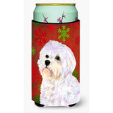 Maltese Red And Green Snowflakes Holiday Christmas Tall Boy Beverage Insulator Beverage Insulator Hugger