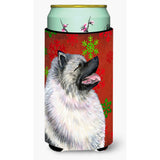 Keeshond Red And Green Snowflakes Holiday Christmas Tall Boy Beverage Insulator Beverage Insulator Hugger