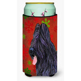 Briard Red And Green Snowflakes Holiday Christmas Tall Boy Beverage Insulator Beverage Insulator Hugger