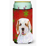 Clumber Spaniel Red And Green Snowflakes Holiday Christmas Tall Boy Beverage Insulator