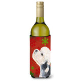 Dandie Dinmont Terrier Red Green Snowflakes Christmas Wine Bottle Beverage Insulator Beverage Insulator Hugger