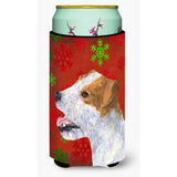 Jack Russell Terrier Red Green Snowflakes Holiday Christmas Tall Boy Beverage Insulator