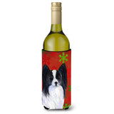 Papillon Red And Green Snowflakes Holiday Christmas Wine Bottle Beverage Insulator