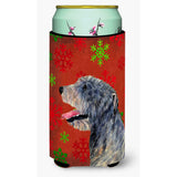 Irish Wolfhound Red And Green Snowflakes Holiday Christmas Tall Boy Beverage Insulator