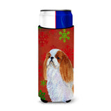 English Toy Spaniel Red And Green Snowflakes Holiday Christmas Ultra Beverage Insulators For Slim Cans Ss4714Muk