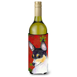 Chihuahua Red And Green Snowflakes Holiday Christmas Wine Bottle Beverage Insulator