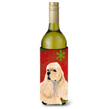 Buff Cocker Spaniel Red Green Snowflakes Christmas Wine Bottle Beverage Insulator Beverage Insulator Hugger