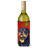 Rottweiler Red And Green Snowflakes Holiday Christmas Wine Bottle Beverage Insulator Beverage Insulator Hugger