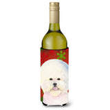 Bichon Frise Red And Green Snowflakes Holiday Christmas Wine Bottle Beverage Insulator