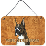 Caroline'S Treasures Brindle Boxer Wipe Your Paws Aluminum Metal Wall Or Door Hanging Prints, 8 X 12