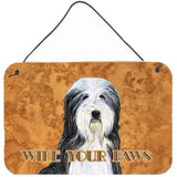 Caroline'S Treasures Bearded Collie Wipe Your Paws Aluminum Metal Wall Or Door Hanging Prints, 8 X 12