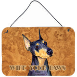 Caroline'S Treasures Black And Tan Doberman Wipe Your Paws Wall Or Door Hanging Prints, 8 X 12
