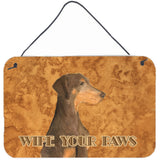Caroline'S Treasures Chocolate Natural Eared Doberman Wipe Your Paws Wall Or Door Hanging Prints, 8 X 12