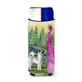 Lady With Her Norwegian Elkhound Ultra Beverage Insulators For Slim Cans Ss8154Muk