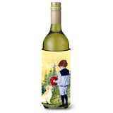 Little Boy With His Golden Retriever Wine Bottle Beverage Insulator Beverage Insulator Hugger