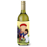 Little Girl With Her Bichon Frise Wine Bottle Beverage Insulator Beverage Insulator Hugger
