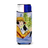 Woman Driving With Her Boston Terrier Ultra Beverage Insulators For Slim Cans Ss8534Muk