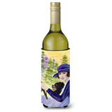 Lady Driving With Her Pomeranian Wine Bottle Beverage Insulator Beverage Insulator Hugger