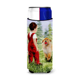 Little Boy With His Golden Retriever Ultra Beverage Insulators For Slim Cans Ss8545Muk