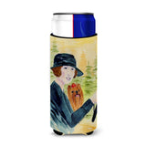 Lady Driving With Her Yorkie Ultra Beverage Insulators For Slim Cans Ss8550Muk