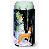 Snowman With Basenji Tall Boy Beverage Insulator Beverage Insulator Hugger