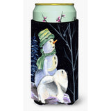 Snowman With Keeshond Tall Boy Beverage Insulator Beverage Insulator Hugger