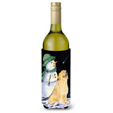 Golden Retriever With Snowman In Green Hat Wine Bottle Beverage Insulator Beverage Insulator Hugger Ss8577Literk