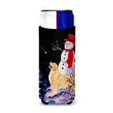 Golden Retriever With Snowman In Red Hat Ultra Beverage Insulators For Slim Cans Ss8579Muk