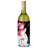 Snowman With Papillon Wine Bottle Beverage Insulator Beverage Insulator Hugger