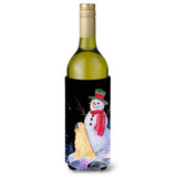 Snowman With Golden Retriever Wine Bottle Beverage Insulator Beverage Insulator Hugger Ss8951Literk