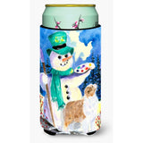 Snowman With Australian Shepherd Tall Boy Beverage Insulator Beverage Insulator Hugger
