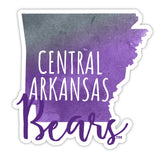 Central Arkansas Bears Watercolor State Die Cut Decal 2-Inch 4-Pack