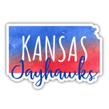 Kansas Jayhawks Watercolor State Die Cut Decal 2-Inch 4-Pack