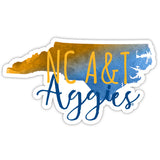 North Carolina A&T State Aggies Watercolor State Die Cut Decal 2-Inch 4-Pack