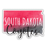 South Dakota Coyotes Watercolor State Die Cut Decal 2-Inch 4-Pack