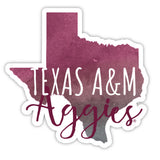 Texas A&M Aggies Watercolor State Die Cut Decal 2-Inch 4-Pack