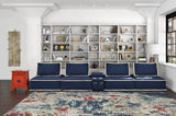 Sunset Trading Pixie 5 Piece Sofa Sectional | Modular Couch | Bluetooth Speaker Console Outlets Usb Storage Cupholders | Navy Bl
