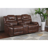 Sunset Trading Diamond Power Dual Reclining Loveseat| Center Console With Cup Holders |Brown Leather Gel