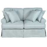 Sunset Trading Horizon T-Cushion Slipcovered Loveseat | Stain Resistant Performance Fabric | Ocean Blue