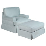 Sunset Trading Horizon Slipcovered T-Cushion Chair With Ottoman | Stain Resistant Performance Fabric | Ocean Blue